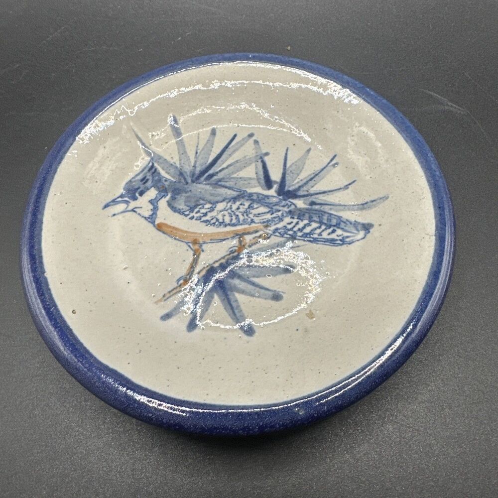 Vtg Louisville Stoneware Blue Bird Butter Plate Trinket Dish Kentucky USA 4 1/2”